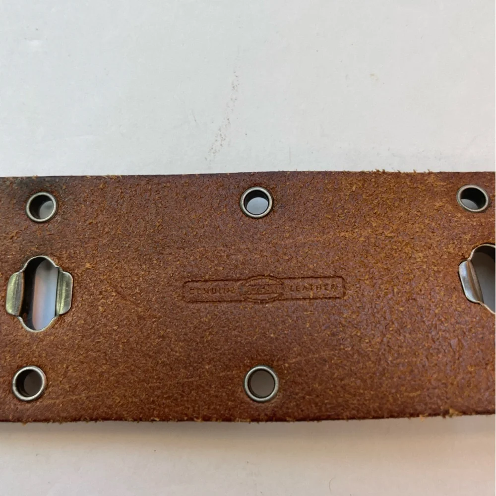 Fossil brown and silver cutout genuine leather belt boho size large